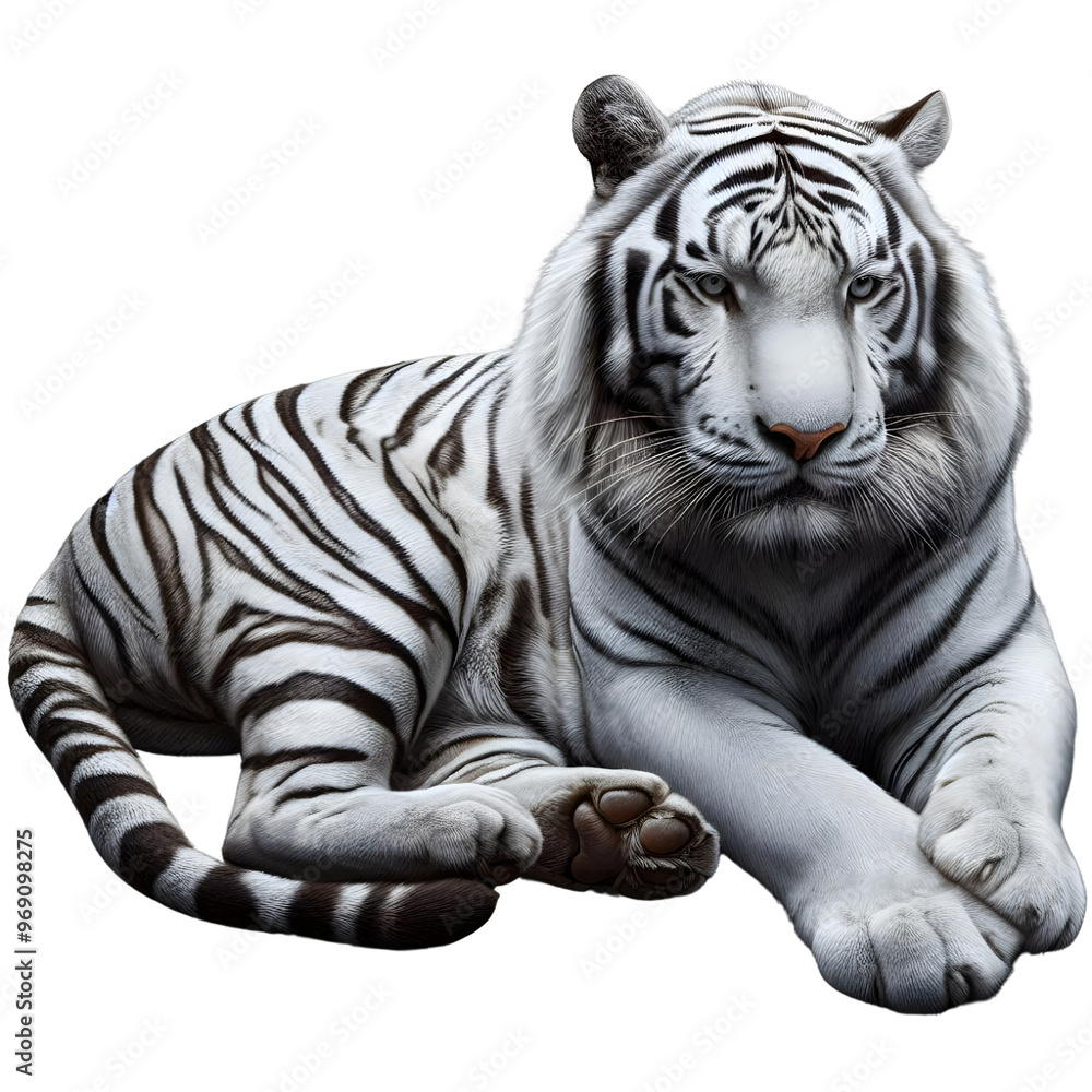 Obraz premium White tiger sitting on transparent background
