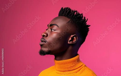 African man with a tender look, isolated on medium violet red background, JPG Portrait image.