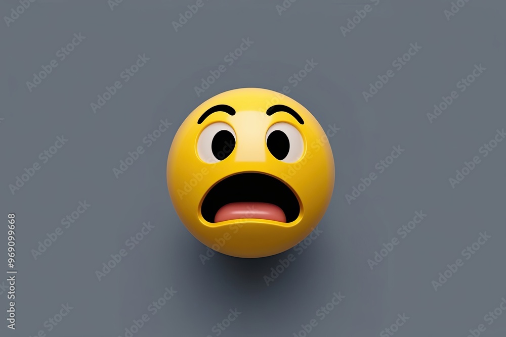 Fototapeta premium Three-Dimensional Dumbfounded Face Emoticon Expressing Astonishment and Surprise in Yellow
