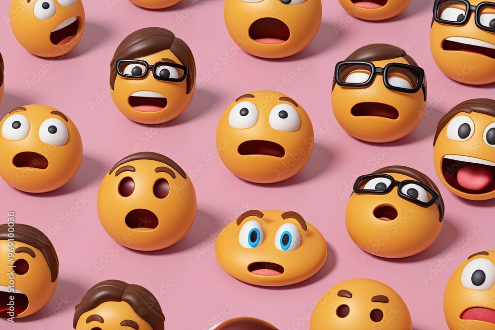 Obraz premium Three-Dimensional Awestruck Emoji Set with Expressions and Shock