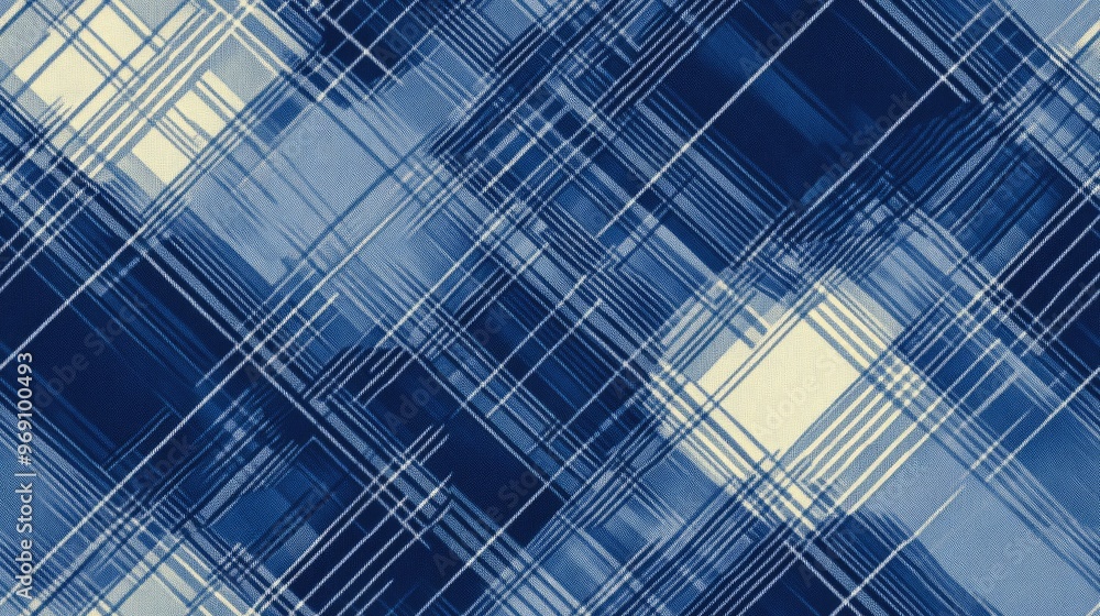Diagonal plaid tartan seamless fabric texture in blue tones Diagonal plaid tartan seamless fabric texture in blue tones