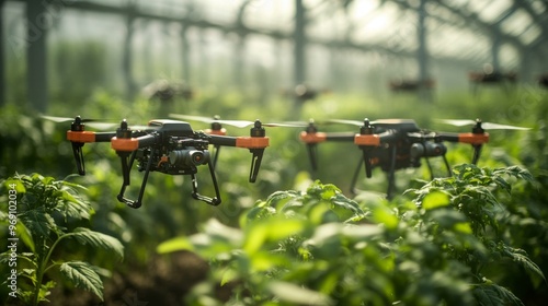 Autonomous Drone Networks for Smart Agriculture: Multiple drones working in unison to monitor and care for crops in a smart farm.