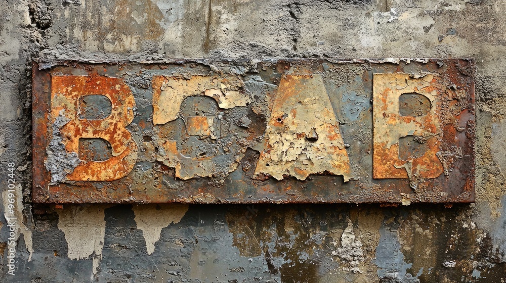 Naklejka premium Rusted metal typography on concrete wall