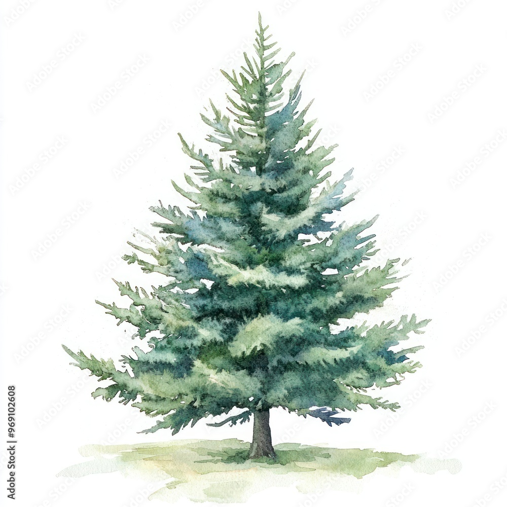 Fototapeta premium Watercolor evergreen tree illustration