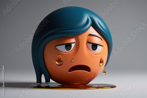 3D Crestfallen Emoticon with Sweat Droplet Art Design