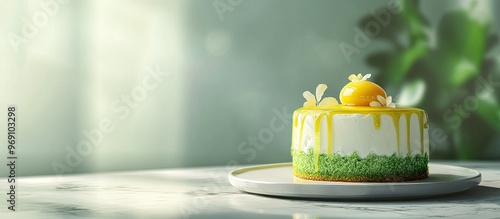 Pandan Cake topped with gol...