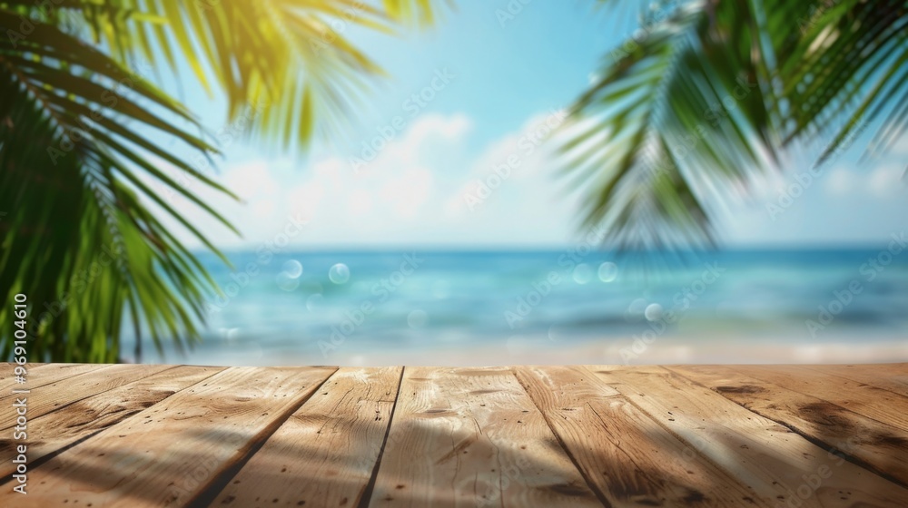 Summer Beach Wooden Tabletop Background Summer Beach Wooden Tabletop Background