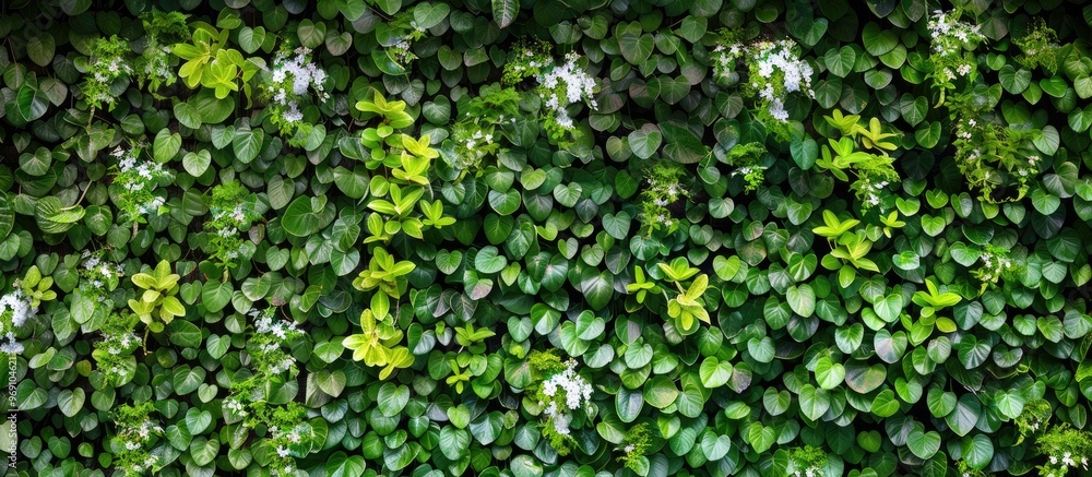 Green wall backdrop featuring a floral fence Vibrant green and foliage. with copy space image. Place for adding text or design Green wall backdrop featuring a floral fence Vibrant green and foliage. with copy space image. Place for adding text or design