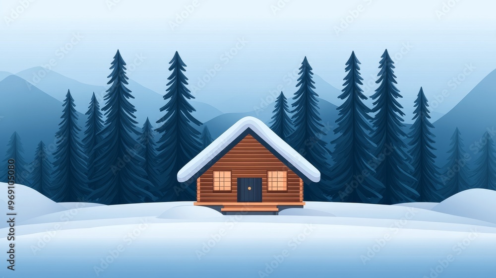 A cozy cabin nestled in a snowy landscape surrounded by tall pine trees and majestic mountains. A cozy cabin nestled in a snowy landscape surrounded by tall pine trees and majestic mountains.
