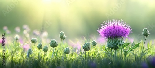 A purple thistle flower enc...