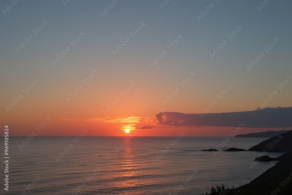 Tranquil Sunset Colors Over the Ocean with Serene Coastal Scenery Tranquil Sunset Colors Over the Ocean with Serene Coastal Scenery