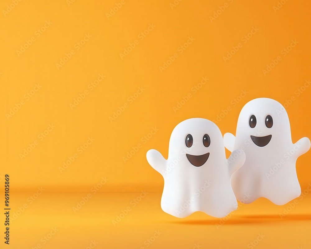 Cute Halloween ghosts with smiling faces. Cute Halloween ghosts with smiling faces.