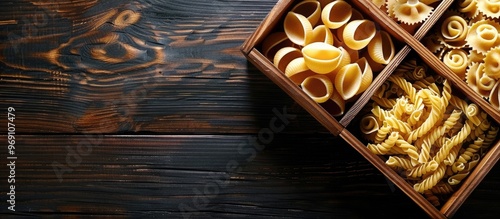 Assorted pasta in a wooden ...