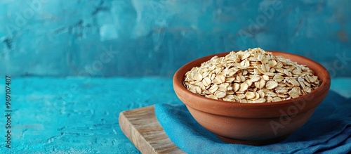 Oat flakes in a clay bowl o...