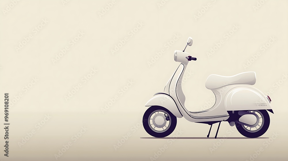 Minimalist white scooter vector on a soft beige background with open space for text or design elements. Minimalist white scooter vector on a soft beige background with open space for text or design elements.