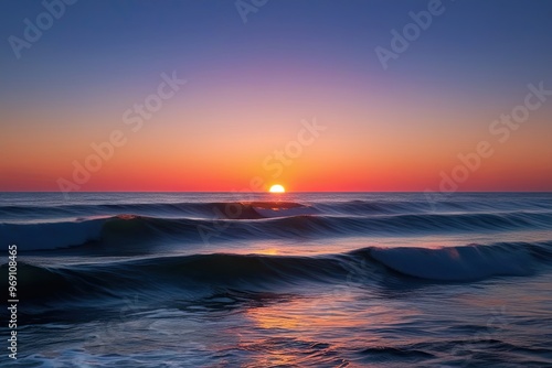 Stunning Sunset over Soft Waves with Color Gradient and Isolated Background
