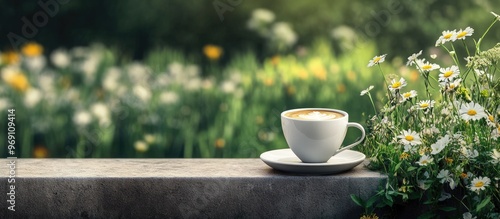 White coffee cup on a concr...