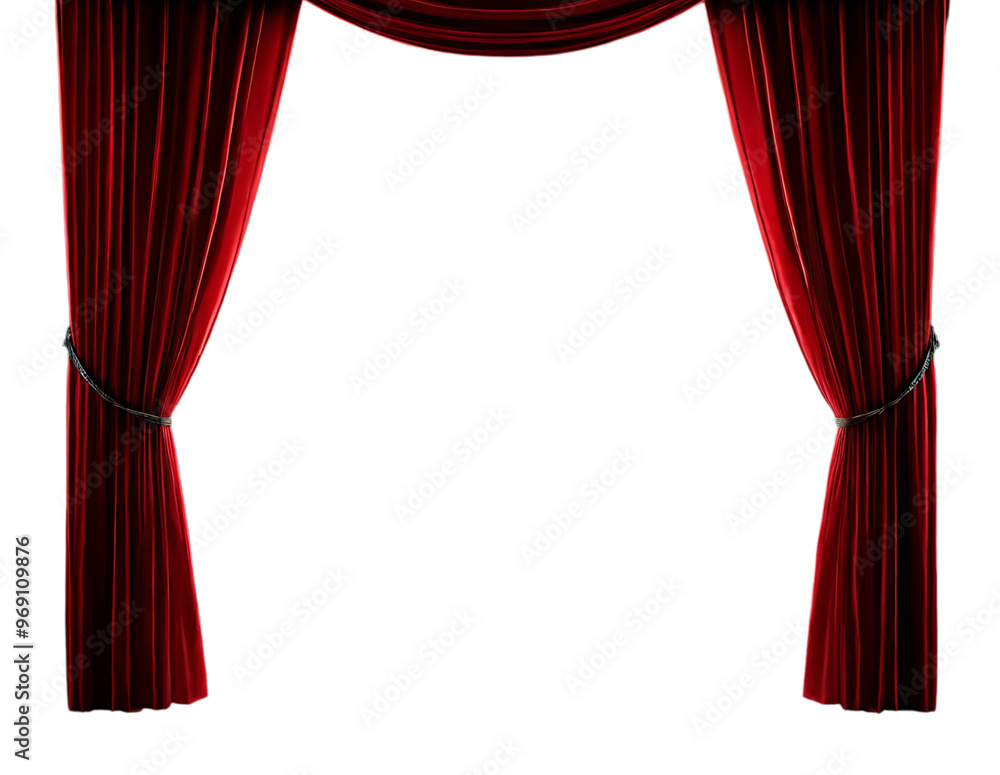 Red Curtain window isolated with transparent background