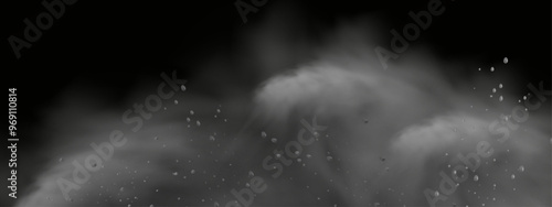 Vector illustration of a sand explosion with dirt and cloud smoke. Brown sandstorm splash and  dirty ground with a textured wind effect.Yellow flying particles and stone.