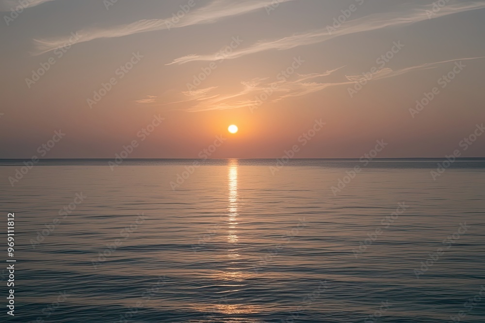 Obraz premium Serene Sunset Over Tranquil Sea with Gentle Background Glow