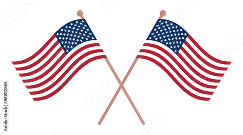 Two crossed USA flags isolated on a transparent background. Concept of American national pride and patriotism. Vector illustration