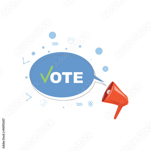 Voting awareness concept with a megaphone and a "Vote" graphic, calling for civic engagement