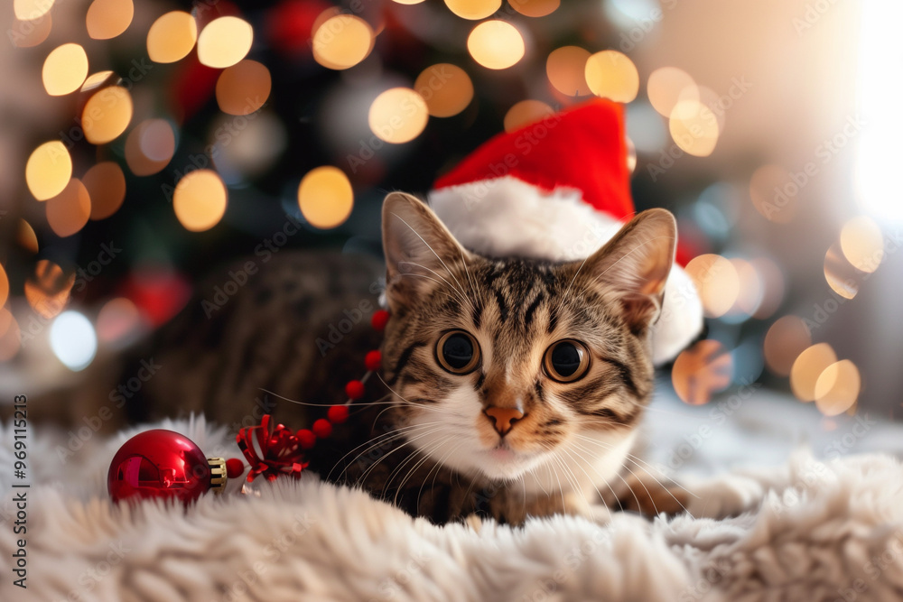 Cat in Christmas costumes. Cat in New year costumes. Cat in Christmas costumes. Cat in New year costumes.