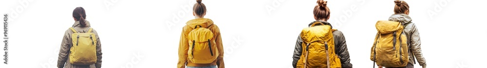 Back view of woman with backpack and travel bag, isolated on transparent background Back view of woman with backpack and travel bag, isolated on transparent background