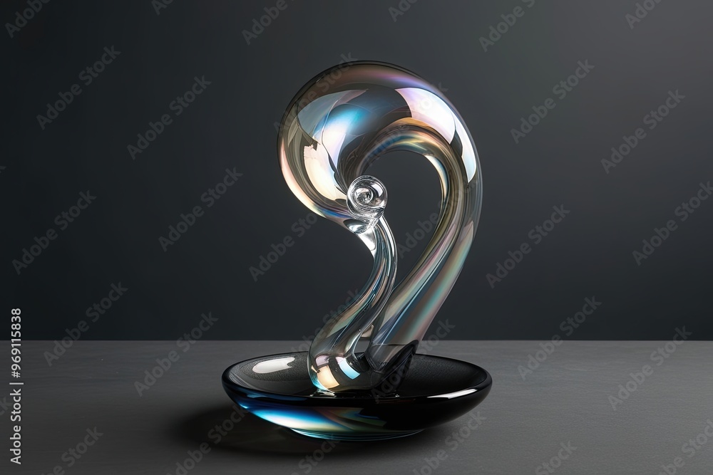 Elegant Glass Design with Iridescent Reflections on Dark Surface Elegant Glass Design with Iridescent Reflections on Dark Surface
