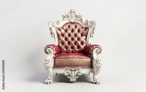 Elegant vintage armchair with ornate detailing and rich upholstery indoors