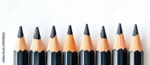 Pencils lined up in a row. ...
