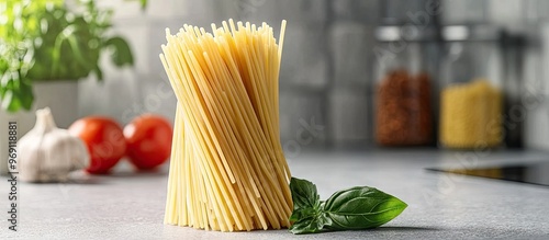 Uncooked pasta on a light g...