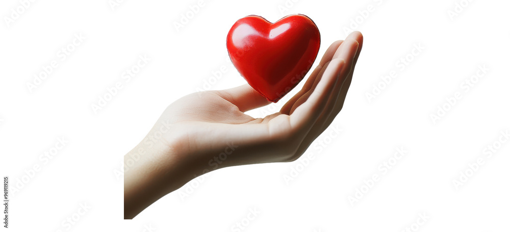 Fototapeta premium set of Hand holding red heart, isolated on white background, symbol of love and care