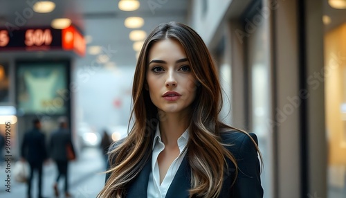 beautiful business woman at city