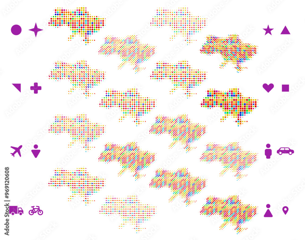 Ukraine map in different icon shapes Ukraine map in different icon shapes