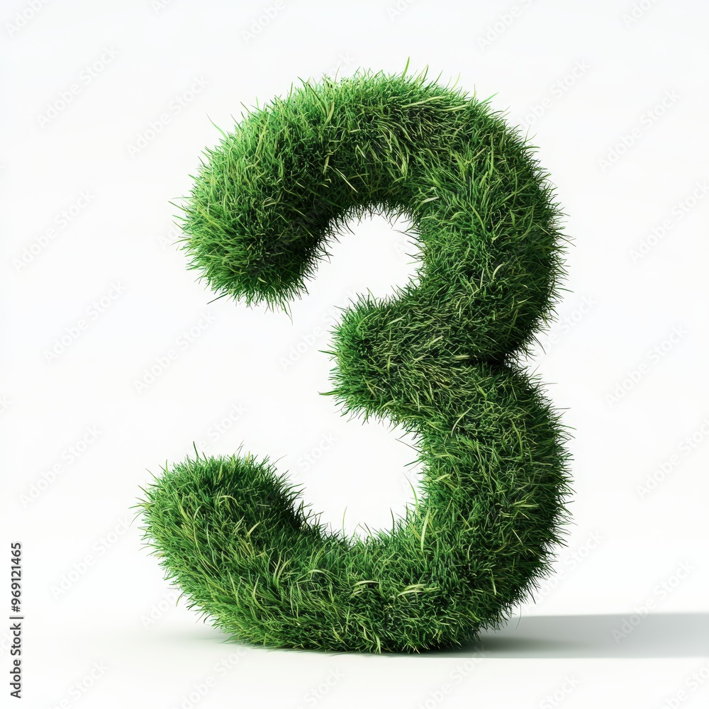 3D number 3 with grass texture realistic modern design, soft lighting, white background 3D number 3 with grass texture realistic modern design, soft lighting, white background