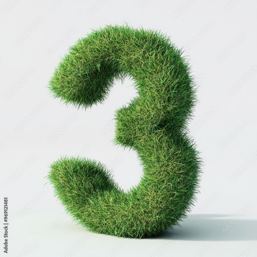 3D number 3 with grass texture realistic modern design, soft lighting, white background 3D number 3 with grass texture realistic modern design, soft lighting, white background