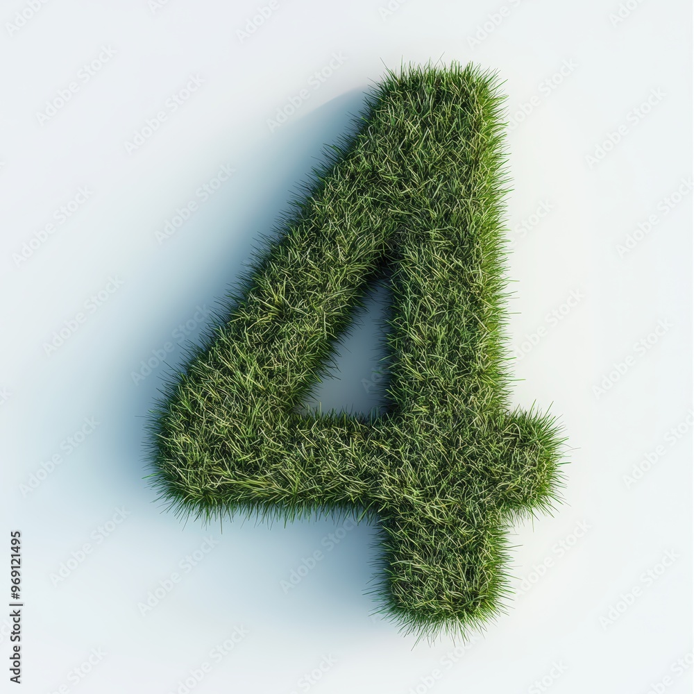 3D number 4 with grass texture realistic modern design, soft lighting, white background 3D number 4 with grass texture realistic modern design, soft lighting, white background