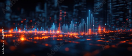 Abstract Cityscape with Glowing Blue and Orange Lights