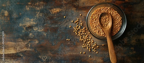 Wooden spoon and lentil see...