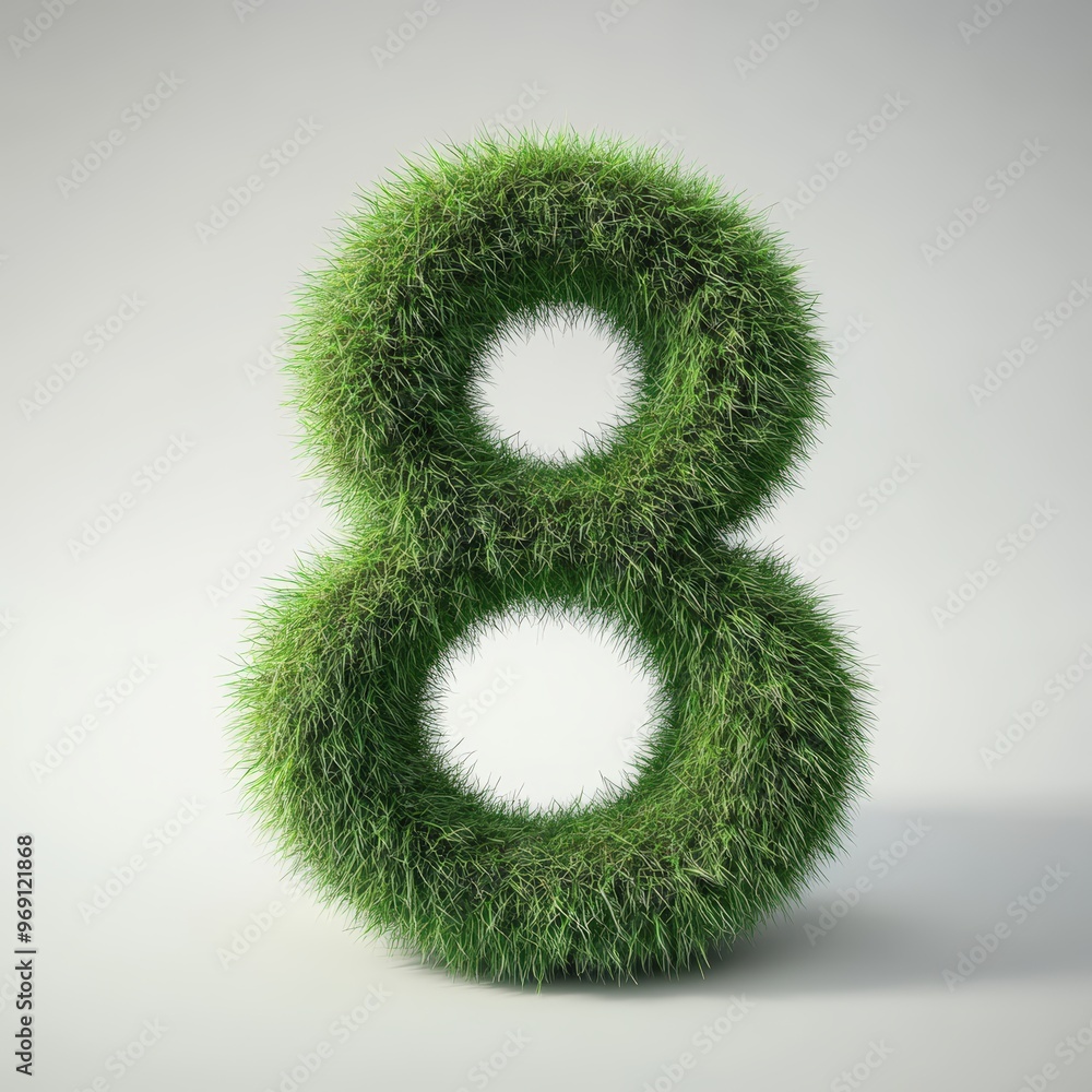 3D Number 8 With Grass Texture Realistic Modern Design Soft Lighting