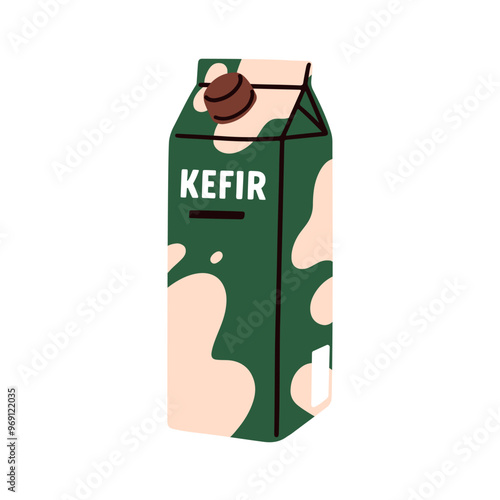 Kefir, dairy sour drink in carton box. Fermented milk beverage, healthy probiotic natural nutrition. Cultured diet food in package. Flat graphic vector illustration isolated on white background.