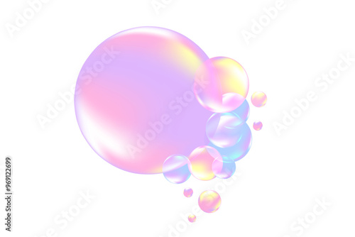Glowing nude holographic color, iridescent 3D bubbles or fluid jelly droplets isolated on transparent background. Aesthetic composition for cosmetology, beauty science, skin care molecular concept.