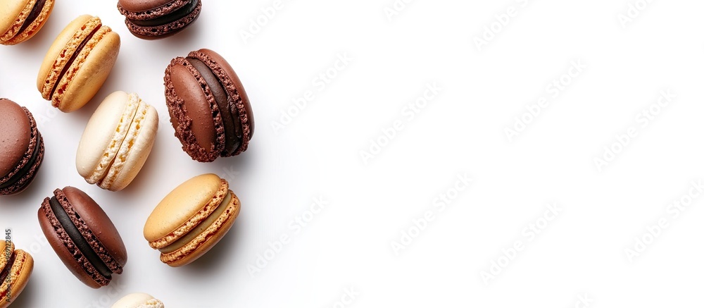 Flat lay of macaroons on a white background with room for text. with copy space image. Place for adding text or design Flat lay of macaroons on a white background with room for text. with copy space image. Place for adding text or design