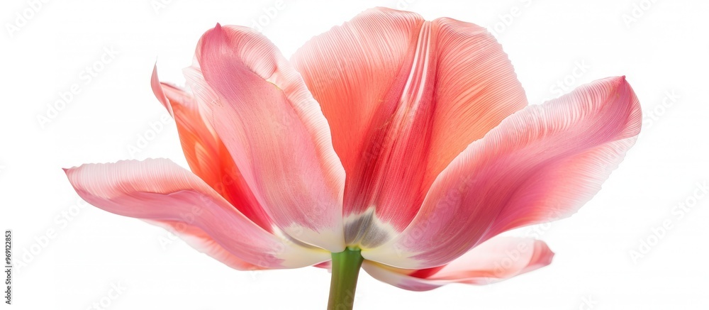 Fototapeta premium Lovely Pink Tulip Isolated on a White Background. with copy space image. Place for adding text or design