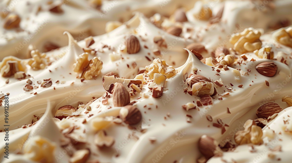 Close-Up of Whipped Cream, Caramel and Nuts Close-Up of Whipped Cream, Caramel and Nuts