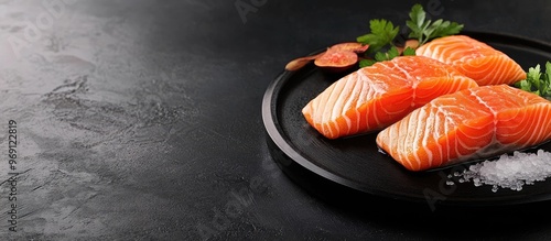 Domestic Japanese cuisine featuring traditional fresh fish such as broiled salmon with salt. with copy space image. Place for adding text or design