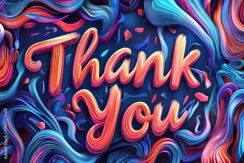 Thank you, Colorful abstract swirly 3D typography design