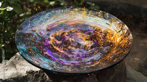 Shimmering dichroic glass with color shifting effect photo