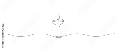 One continuous line drawing of wax or paraffin candle. Christmas home decoration and aromatherapy concept in simple linear style. Editable stroke. Doodle outline Vector illustration